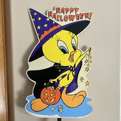 Halloween Tweety Bird  1998 Warner Bros Impact Plastic Yard Art Sign! 15x26”