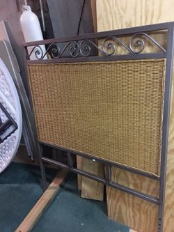 Pier one Pewter & Wicker twin headboard & wall mirror