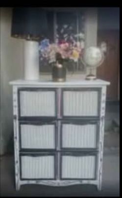 6 Cube Storage in Wood Frame-White with Hand Painted Lavender Flowers
