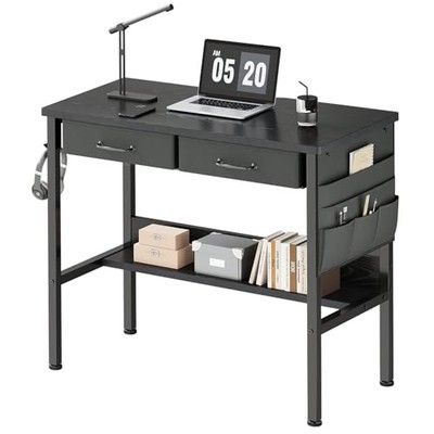 Small Desk with Drawers for Bedroom, Small Vanity Desk Without Mirror, 31.5inch, Writing Desk with Bookshelf, Computer Desk with Storage Drawers, Vani