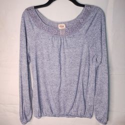 Merona Womens Blouse Lace Scoop Neck Elastic Hem