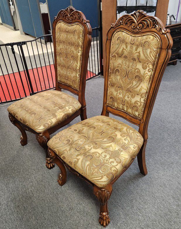 Vintage Carved Wood Dining High-Back Chair - 2pcs