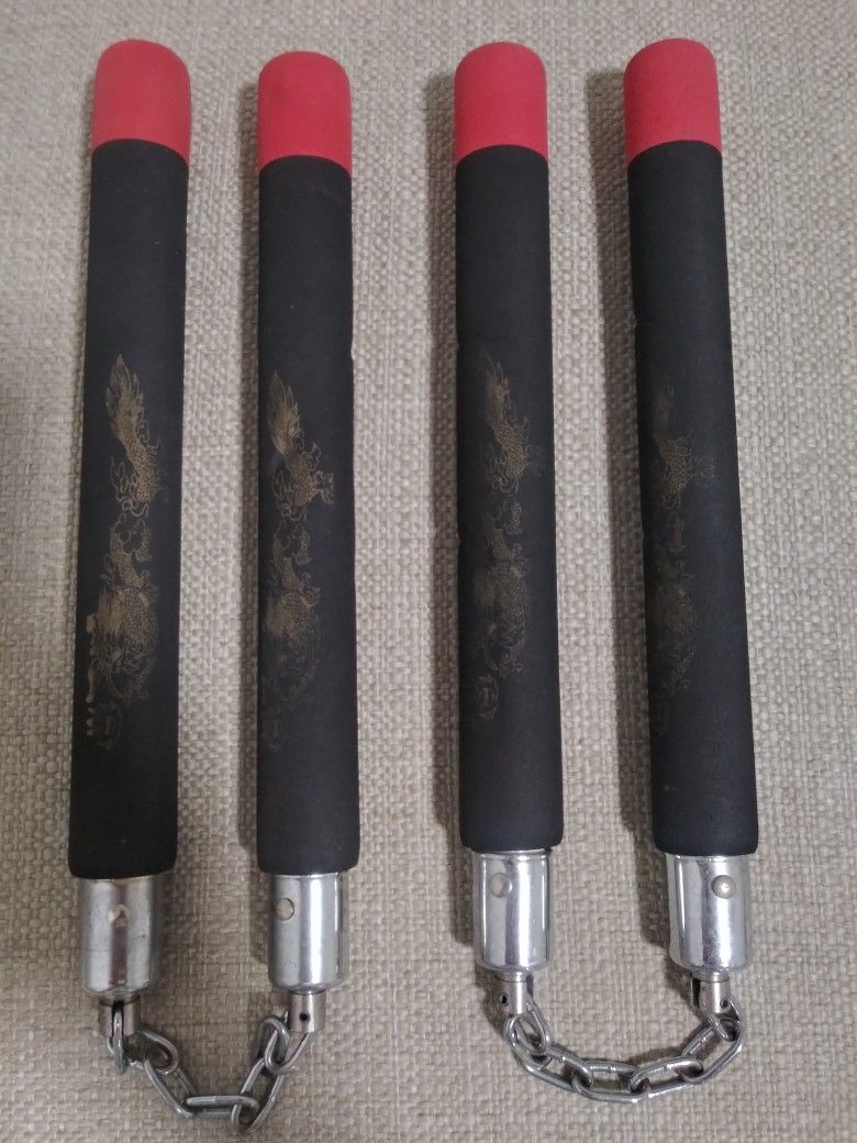 Black Rubber Nunchaku With Red Tips