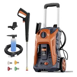 Electric Pressure Washer 4800PSI-Max 2.9GPM Pressure Washer with 25 Ft Hose, 4 Quick Connect Nozzle,16.9 Oz Soap Tank Orange Cleaning for Pool, O