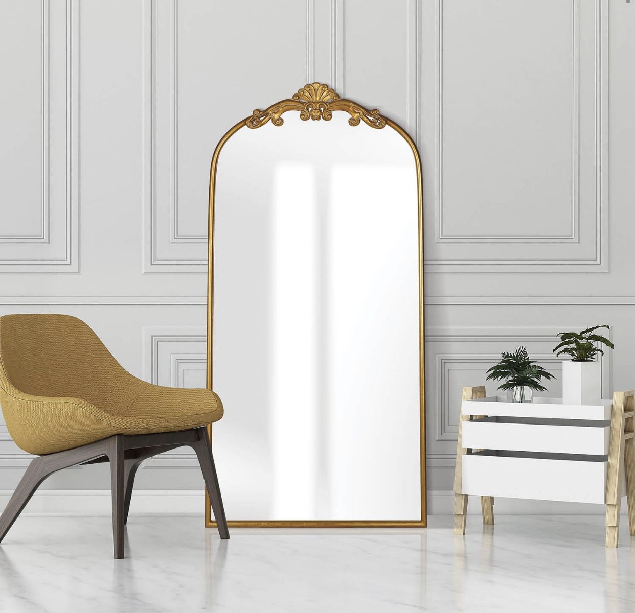 Azalea Park Gold Metal Filigree Leaner Framed Wall Mirror For Sale In 