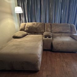 Reclining Chaise And Reclining Chair With Console And Cup holders