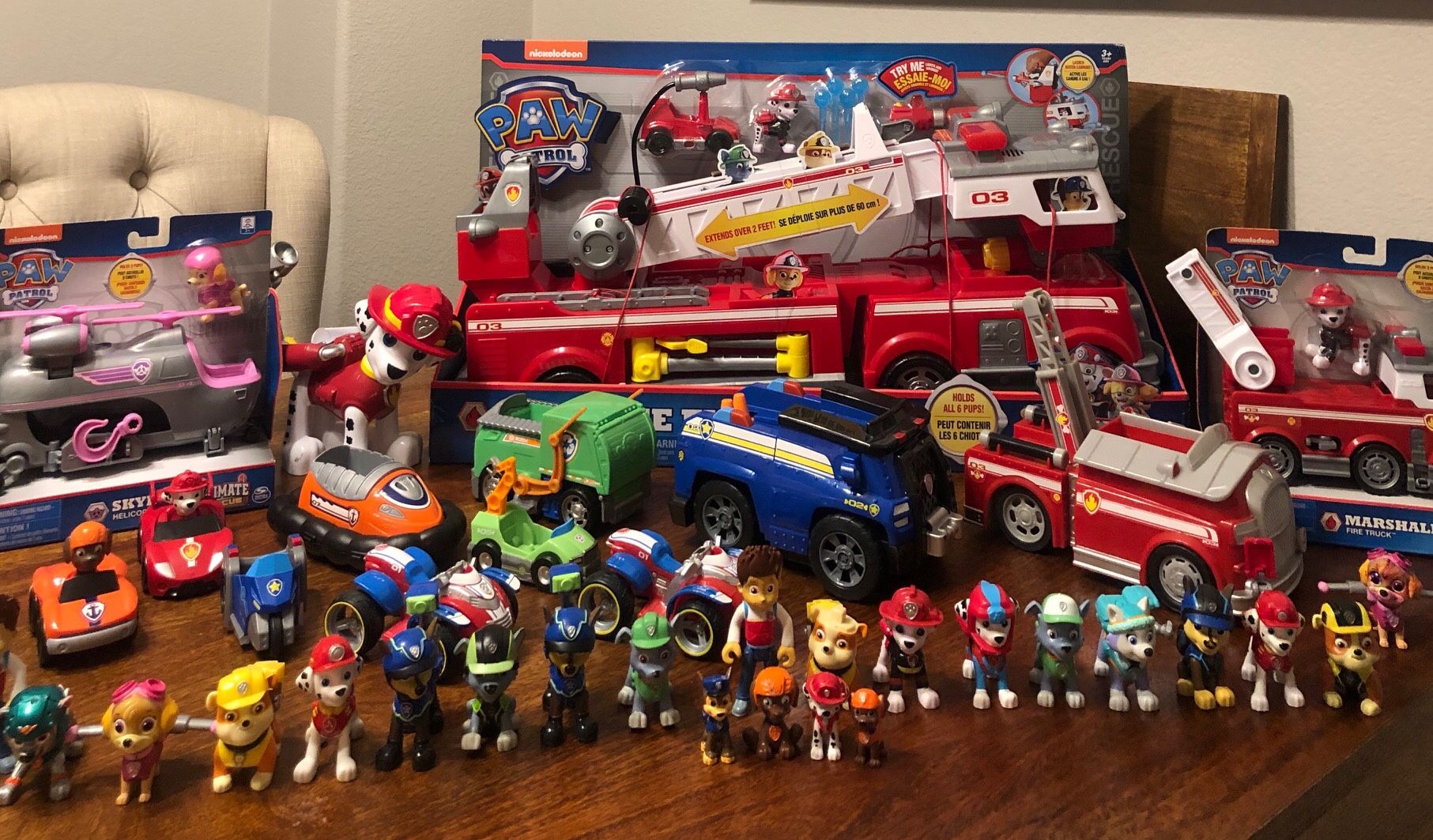 Paw Patrol Paw Patrol !! Mega collection new and use toy lot . Fire truck rocky skye jake chase Marshall Zuma Ryder Alex rubble dogs toys