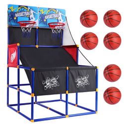 Basketball Goal for Kids, Outdoor Indoor Basketball Hoop Arcade Game with 6 Balls with Pump, Basketball Shooting System for Toddlers and Children, Spo