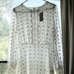 Simplee White Lace Embroidered Skater Dress NWT