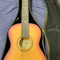 Vintage Amigo AM20 36" 3/4 Acoustic guitar new strings includes case and strap Firm