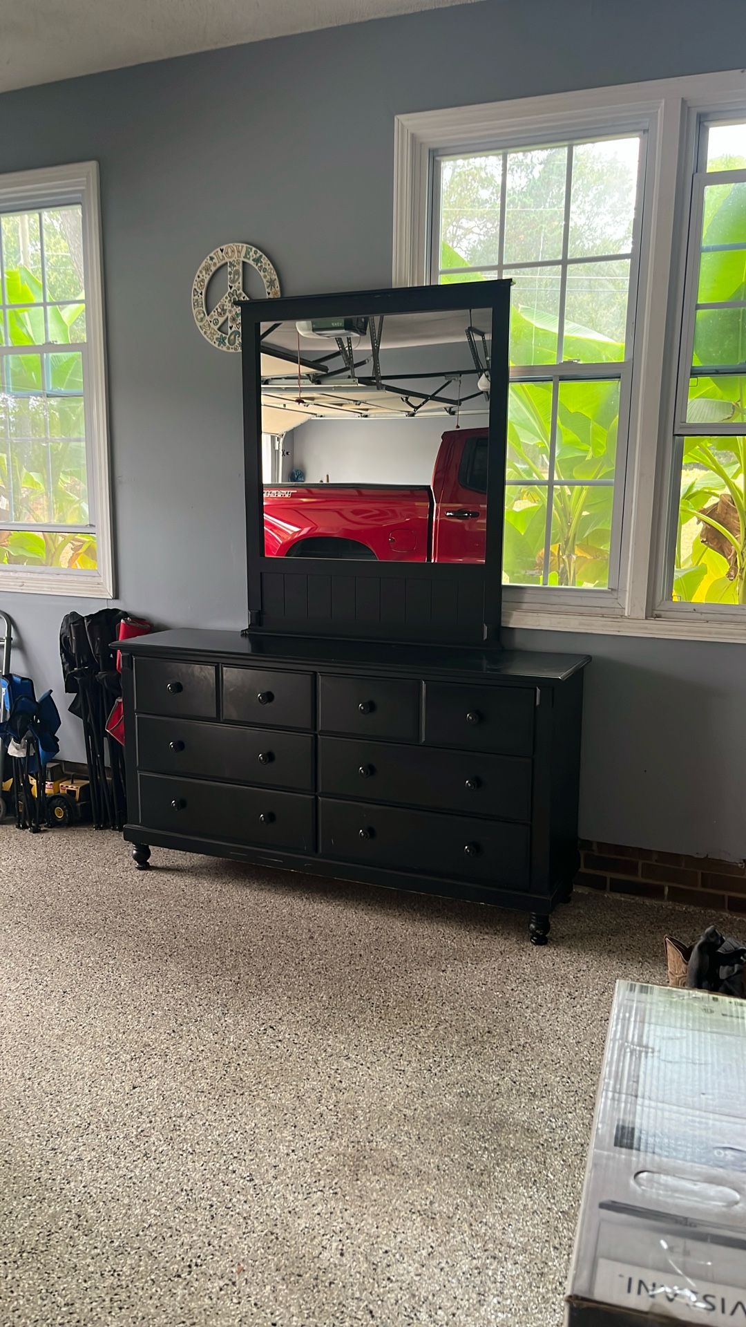 6 Drawers Wood Black Dresser With Mirror