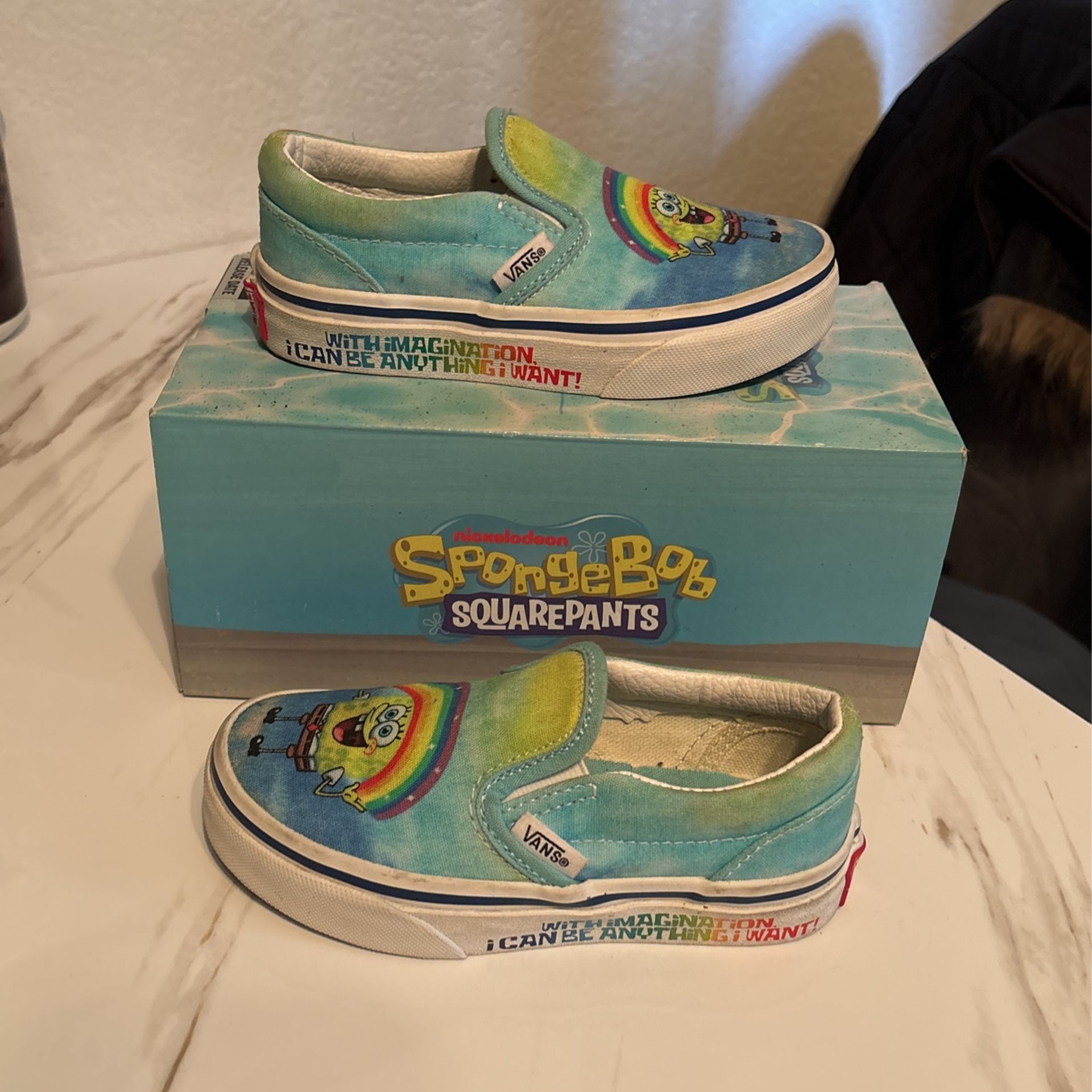 Boys SpongeBob Vans Slip Ons Size 10.5