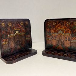 Set of Two Rare Antique Wooden Bookends