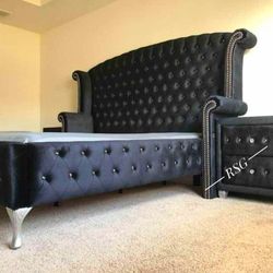Master Bedroom Furniture Set Black Velvet Upholstered Bed Frame, Dresser, Mirror, Nightstand, Chest, Mattress ⭐$39 Down Payment with Financing ⭐ 90 Da