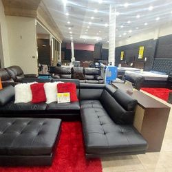 Ibiza Black Leather Sectional Sofa W/Ottoman---$799---Fantastic Deal!!!---No Credit Needed 