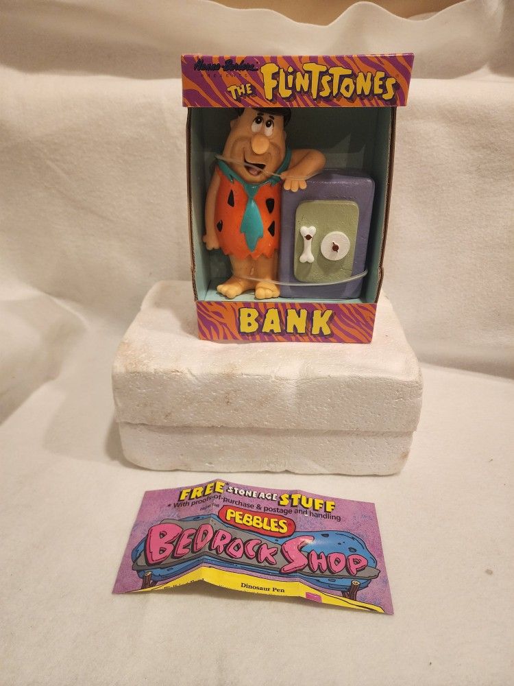 VINTAGE NEW 1992 The Flintstones Fred Flintstone Coin Bank 7” Hanna Barbera