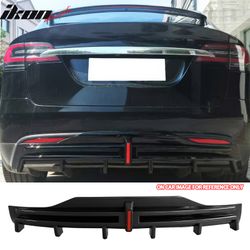 Fits 2016-2021 Tesla Model X LED Rear Bumper Diffuser Lip W/ 6-Fin Carbon Fiber Print