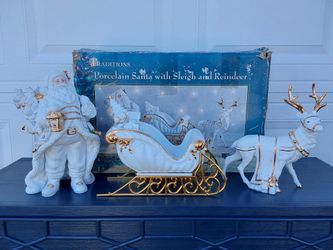 Traditions Porcelain Santa with Sleigh and Reindeer