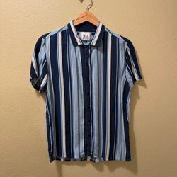 Men’s Small MBX Multicolor Blue White Striped Short Sleeve Button Up Shirt