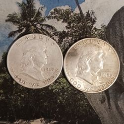 (2) 90% silver Franklin Half Dollar 1949 P&D 