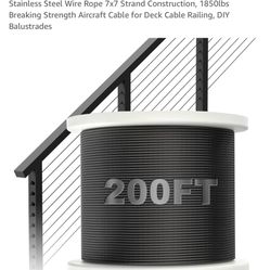 BLIKA 200FT 1/8" Black Stainless Steel Cable, T316 Marine Grade, Stainless Steel Wire Rope 7x7 Strand Construction, 1850lbs Breaking Strength Aircraft