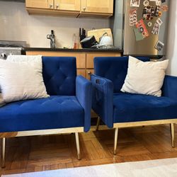 Set of 2 Blue/Gold Armchairs