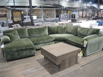 Bauhaus Posh 4PC Green Velvet Corner Sectional - Floor Sample, Retail $5,798