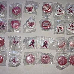 Breast Cancer Awareness Buttons 24 Pack Brooch Pins Pink Hope Ribbon Round Badge