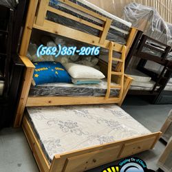 Twin Full Natural Bunk Bed With Mattresses Colchones Nuevos 