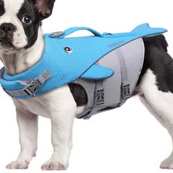 Medium Dog Life Vest, Comfortable Pet Floatation Vest with Superior Buoyancy & Rescue Handle, Blue  size Medium
