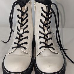 Sincerely Jules White Leather And Black Combat Boots Size 8