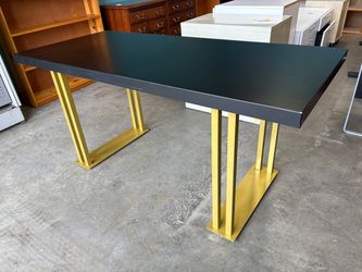 Modern Black Rectangular Desk with Gold Tone U-Shaped Legs