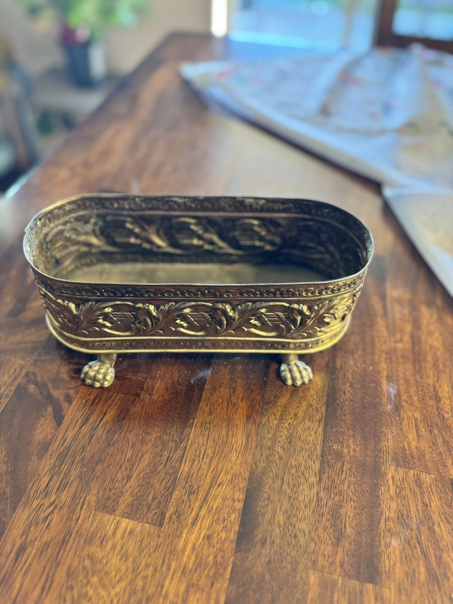Vintage brass oval planter