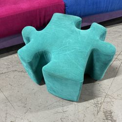 1980s Postmodern Puzzle Piece Ottoman turquoise