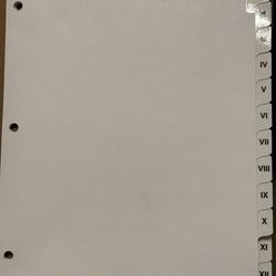 Index Dividers. 8 1/2 X 11