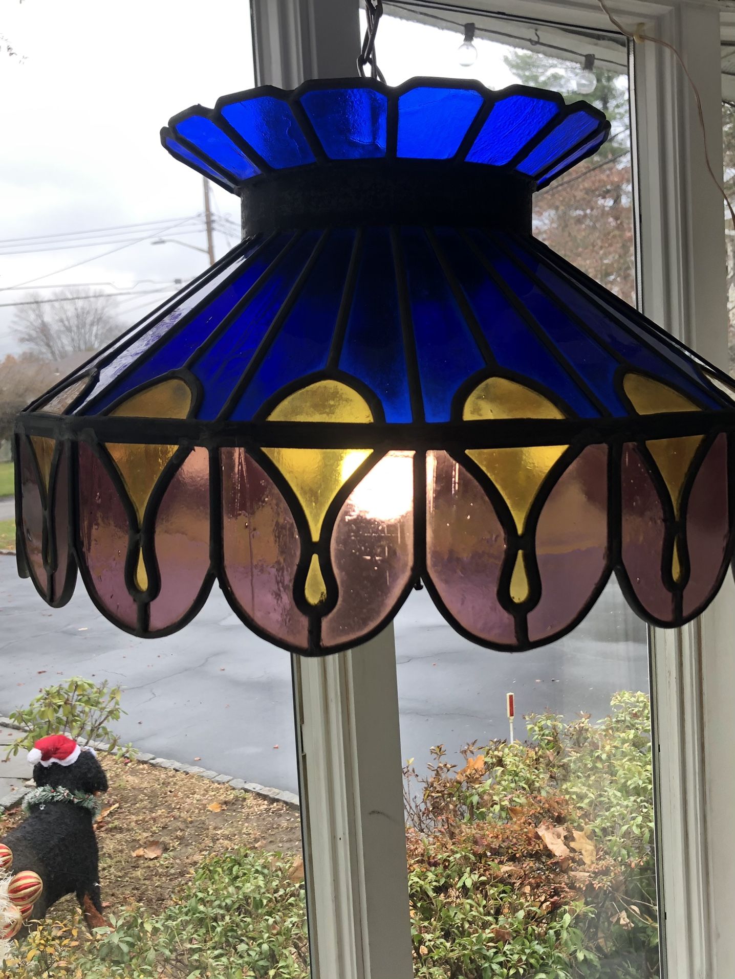 Vintage Tiffany Style Stained Slag Glass Scalloped Lamp Shade