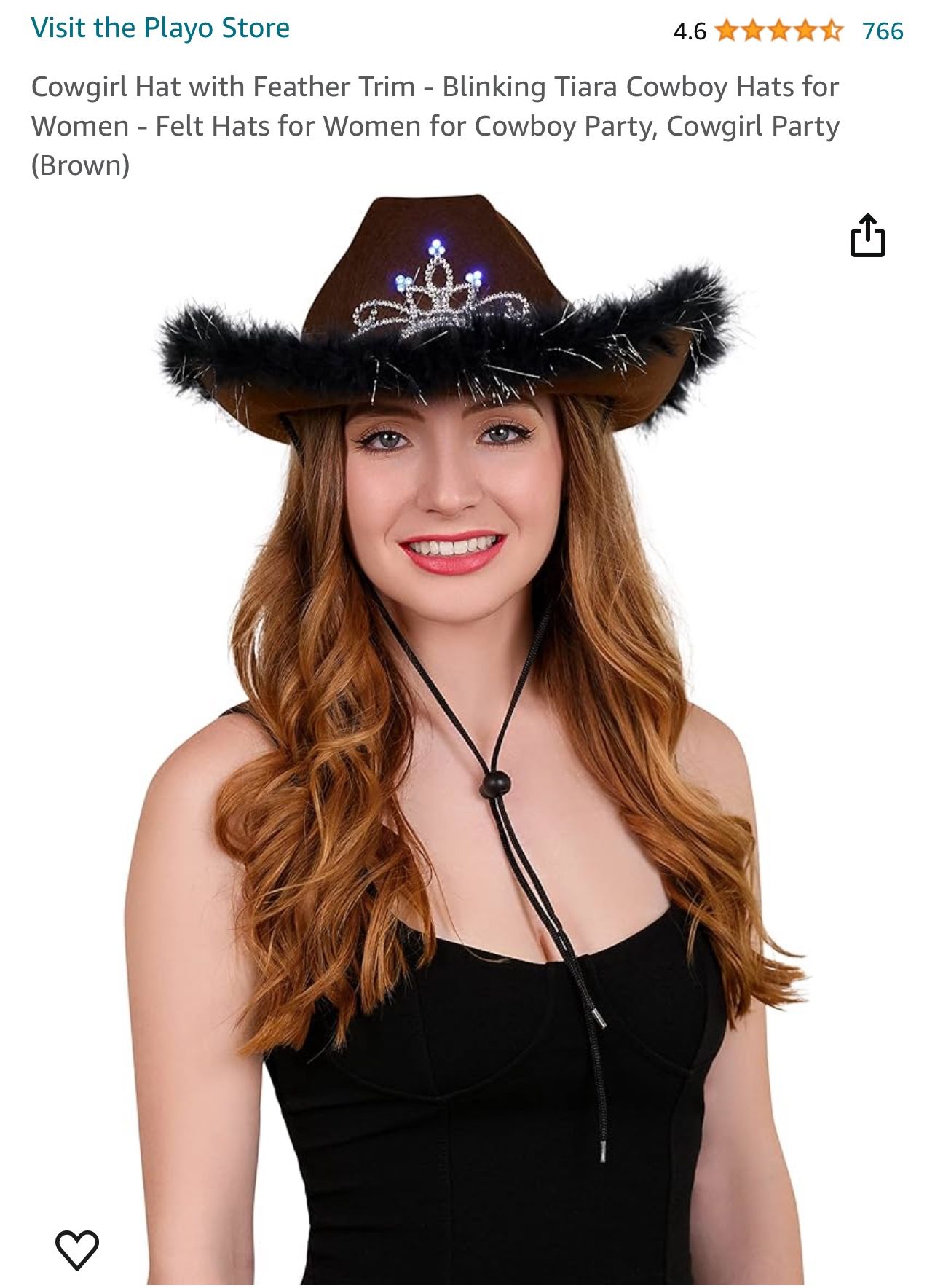 Cowgirl Hat with Feather Trim - (Brown)