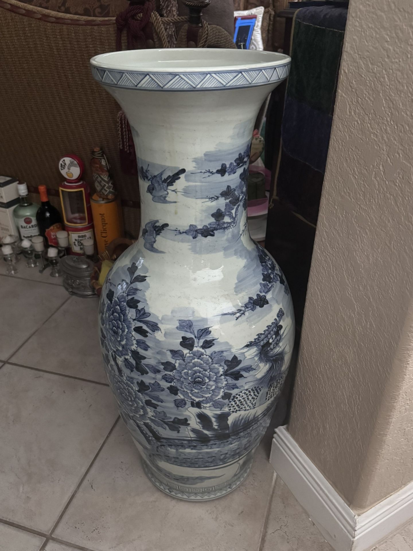 For Sale: Large Blue & White Porcelain Vase