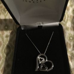 Black And White Diamond Big Heart And two little Hearts Necklaces