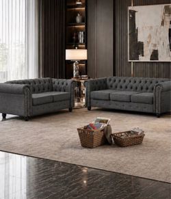 2 Piece Classic Chesterfield 5-Seater Set, Tufted Loveseat & Sofa Furniture Soli