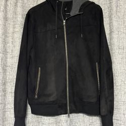 Banana Republic Black Suede Men’s Hooded Jacket  Large 