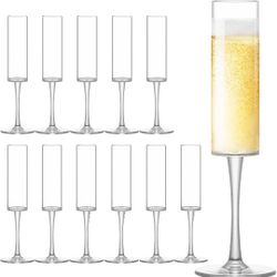 12 Pack Plastic Champagne Flutes, 6 Oz Clear Disposable Champagne Glasses Shatterproof Stemmed Wine Toasting Glasses Reusable Goblets Cocktail Cups