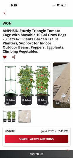 Sturdy Triangle Tomato Cage with Movable 10 Gal Grow Bags - 3 Sets