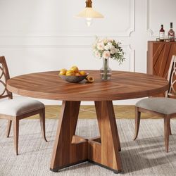 Farmhouse Dining Table, 47 Inch Round Dinner Table for 4, Rustic Round Dining Room Table for Home Dining Room Living Room (Brown