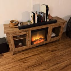 Rustic Wood Media Console TV Stand with Electric Fireplace