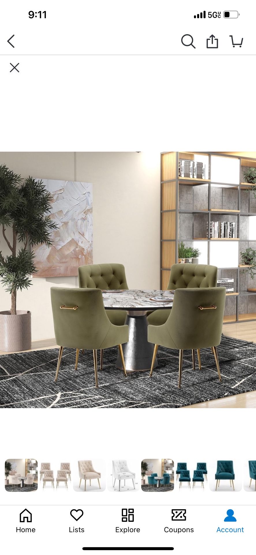 PATERSON brand new beautiful green velvet dining chairs with gold legs (set of 4)