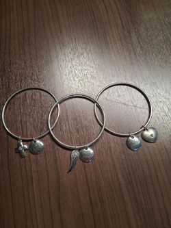 Silver Charm Bangle Bracelets Set of 3