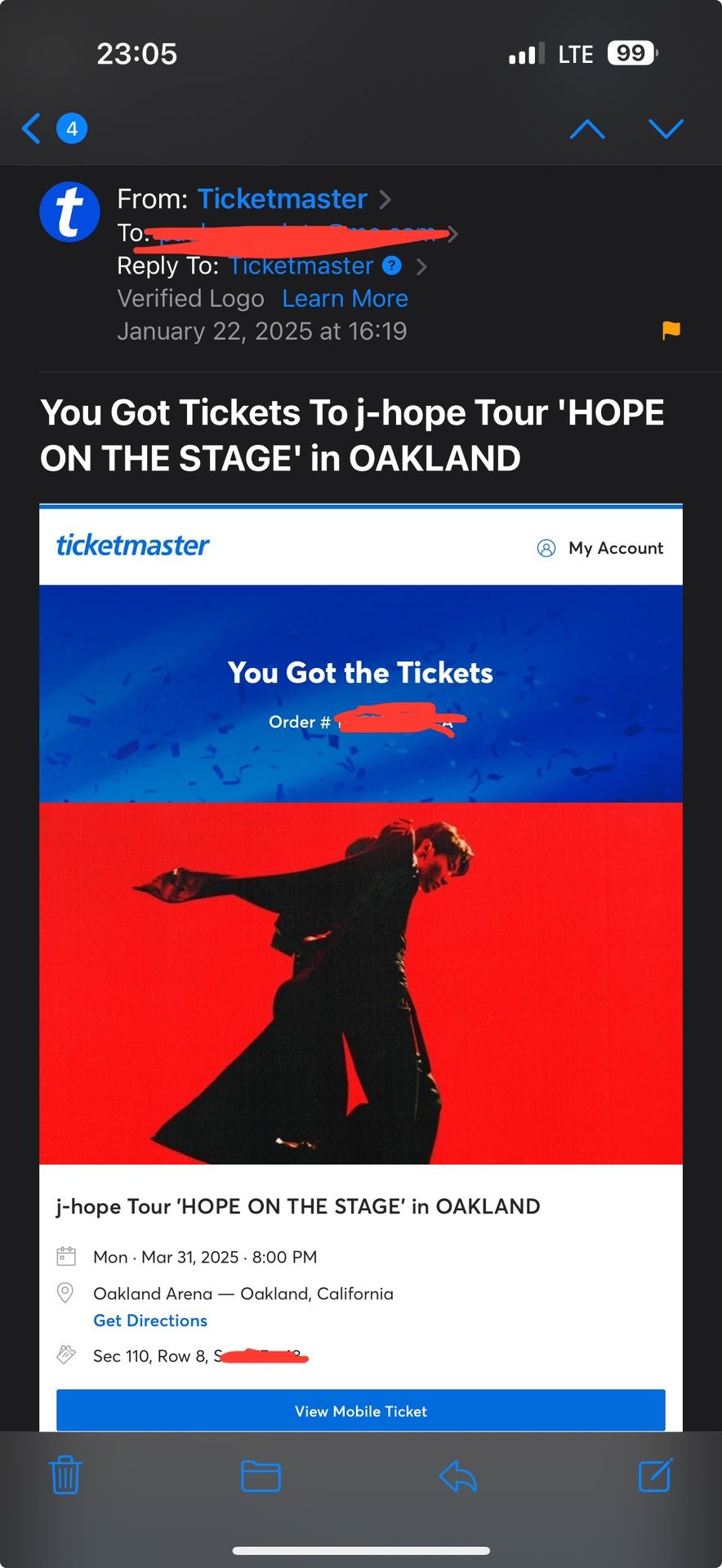 J-HOPE Hope On The Stage 3/31 Lower Level 110 BELOW Face Value Platinum