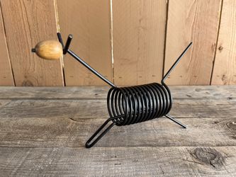Vintage Mid Century Coil Dog Letter Holder Wood Ball Sculpture Object