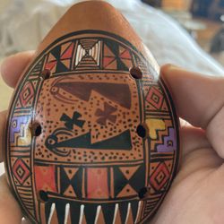 Unique Native Peruvian Print Handmade Ceramic Whistle Pendant